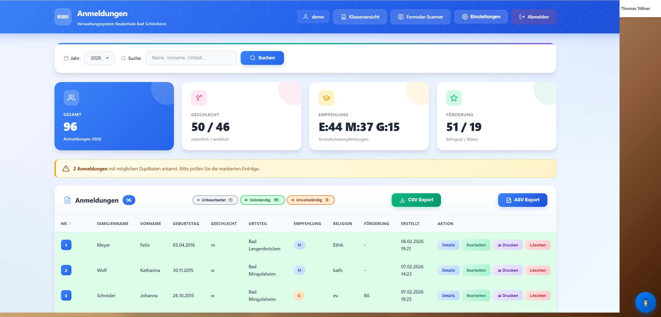 Schulanmeldungen Demo 2